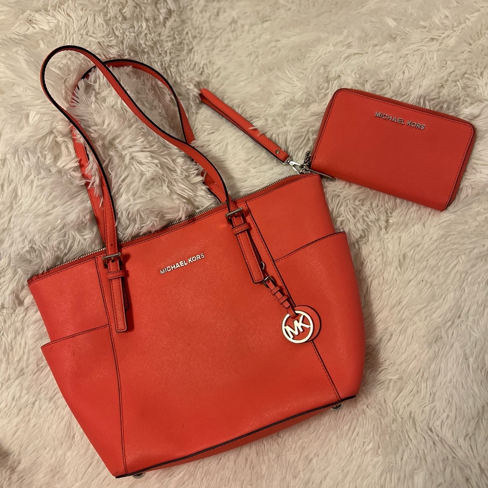 MK coral bag and wallet combo